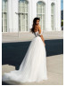 Off Shoulder Beaded White Tulle Dreamy Wedding Dress